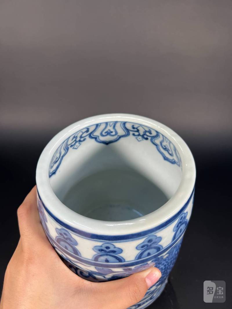 清嘉庆 青花凤穿花纹水指 - 图14